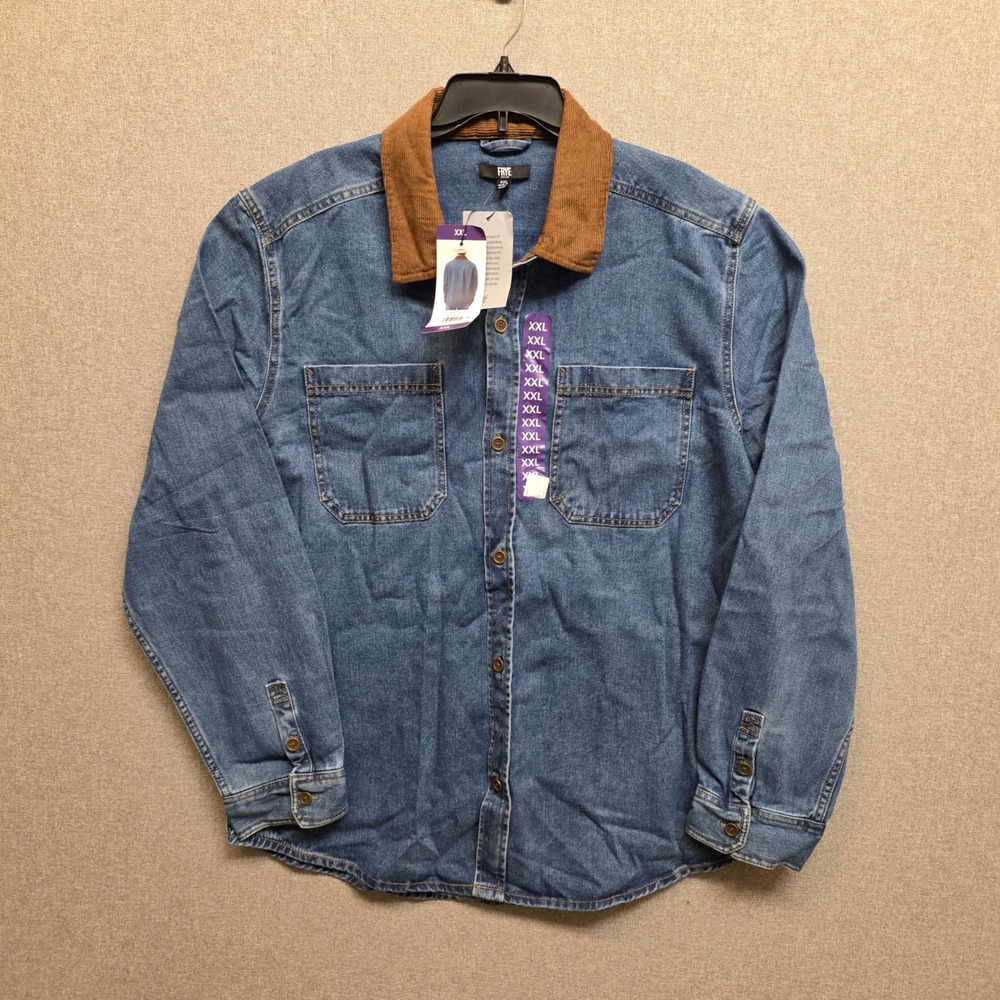 Frye Western Barn Shacket Mens XXL Medium Wash Denim Corduroy Collar Jacket New